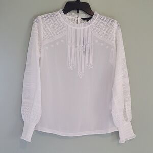 NWT White House Black Market Sheer Embroidered Blouse